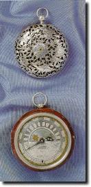 Silver clock watch by Edward East of London, c. 1650 and Sun and moon watch by Bennett of London, c. 1700