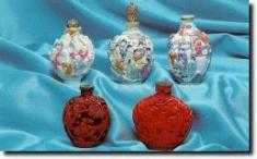 Ceramic and enamel snuff bottles, Chinese, 18th century.