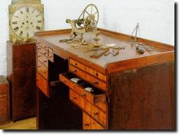 Watchmaker's bench and assorted tools, 1850.